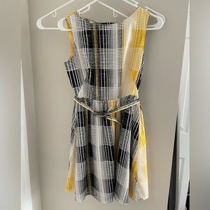 Yellow and black business casual belted dress
